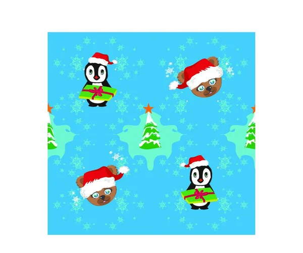 Navidad Santa Claus Con Sombrero Copos Nieve — Vector de stock