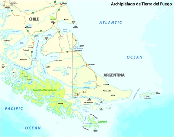 Kaart Van Tierra Del Fuego Archipel Aan Zuidpunt Van Zuid — Stockvector