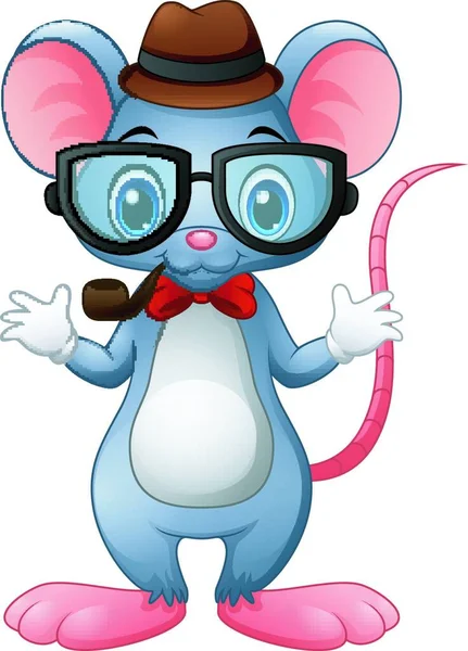 Ilustración Vectorial Funny Mouse Hipster Con Gafas Pajarita — Archivo Imágenes Vectoriales