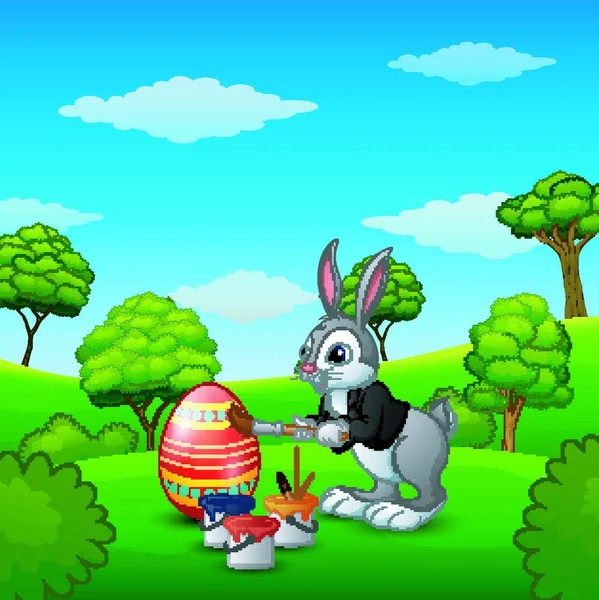 Ilustración Vectorial Del Conejito Pascua Pintando Huevos Pascua Parque — Vector de stock