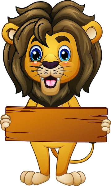 矢量图的卡通狮子拿着空的木板 — 图库矢量图片