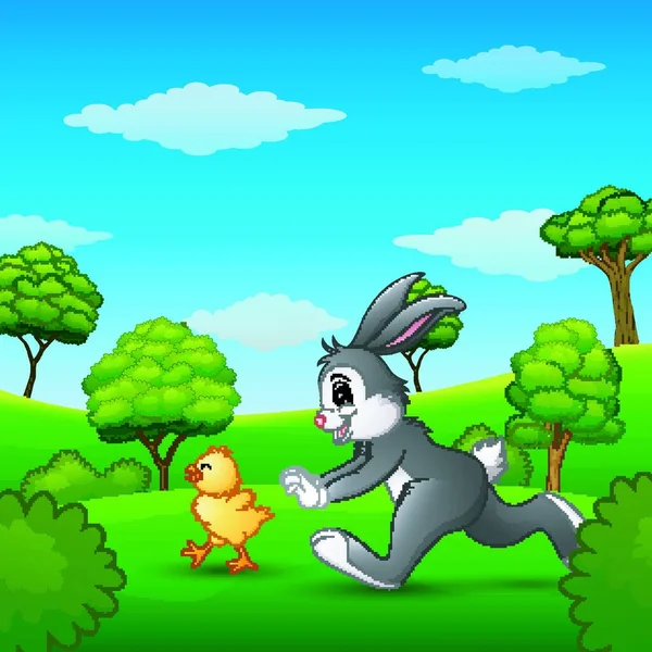 Векторная Иллюстрация Счастливого Кролика Цыпочкой Играющей Парке — стоковый вектор