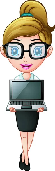 Geschäftsfrau Mit Aufgeklapptem Laptop Und Brille — Stockvektor