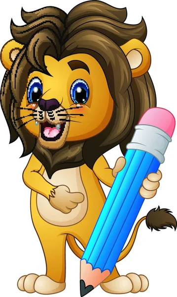 矢量图的卡通狮子拿着铅笔 — 图库矢量图片