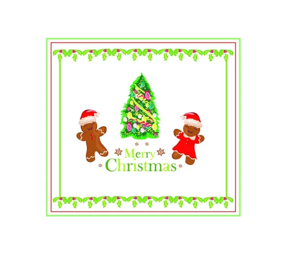 Carte Noël Avec Pain Épice Décorant Arbre Noël — Image vectorielle