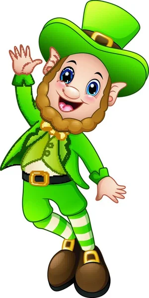 Ilustração Vetorial Engraçado Desenho Animado Leprechaun Jumping — Vetor de Stock