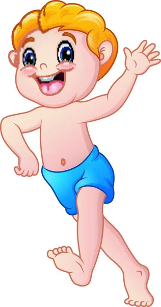 Illustrazione Vettoriale Del Cartone Animato Divertente Bambino Che Indossa Pantaloncini — Vettoriale Stock