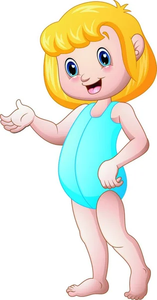 Vektor Illustration Von Cartoon Mädchen Blondine Trägt Blauen Badeanzug — Stockvektor