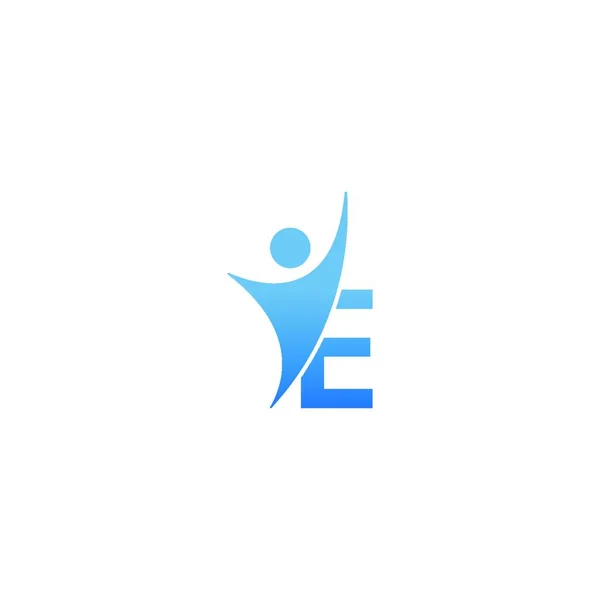 前に抽象的な成功の男と手紙Eのアイコンのロゴ アルファベットのロゴのアイコンの創造的なデザインイラスト — ストックベクタ