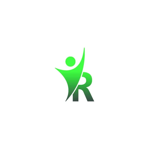 前に抽象的な成功の男と手紙Rのアイコンのロゴ アルファベットのロゴのアイコンの創造的なデザインイラスト — ストックベクタ