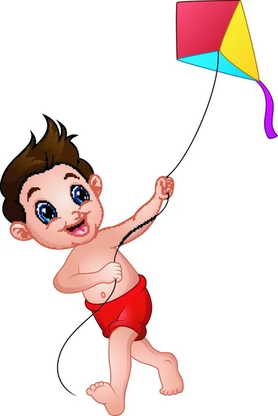 stock vector Vector illustration of Cartoon boy playing kite