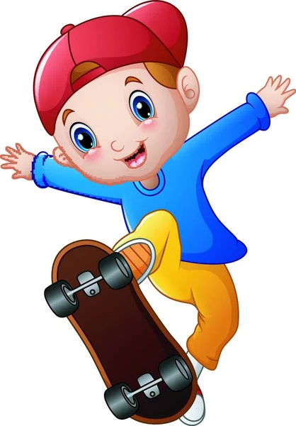 Ilustración Vectorial Dibujos Animados Little Boy Jugando Skateboard — Vector de stock