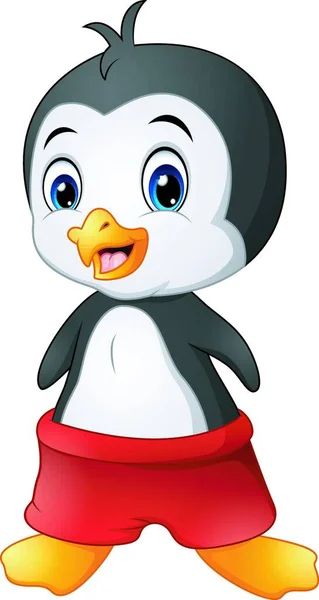 Ilustração Vetorial Pinguim Dos Desenhos Animados Com Shorts Vermelhos — Vetor de Stock