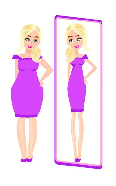 Mooie Jonge Vrouw Met Lang Blond Haar Vectorillustratie — Stockvector