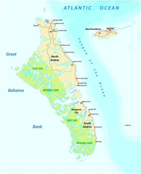 Mapa Vetorial Andros Island New Providence Bahamas —  Vetores de Stock