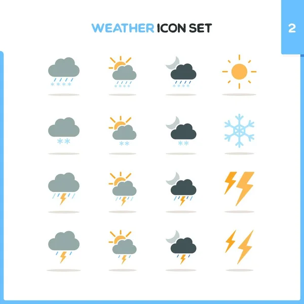 Weather Icon Set Color Icon Set Shadow Second Group Glyph — Stock Vector