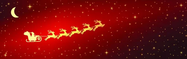 Векторна Ілюстрація Санта Клаусом Санях Північним Оленем Зоряному Тлі Неба — стоковий вектор