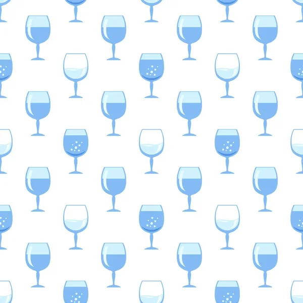 Blue Glass Wine Seamless Pattern Isolated White Background Wineglass Symbol — Stock Vector