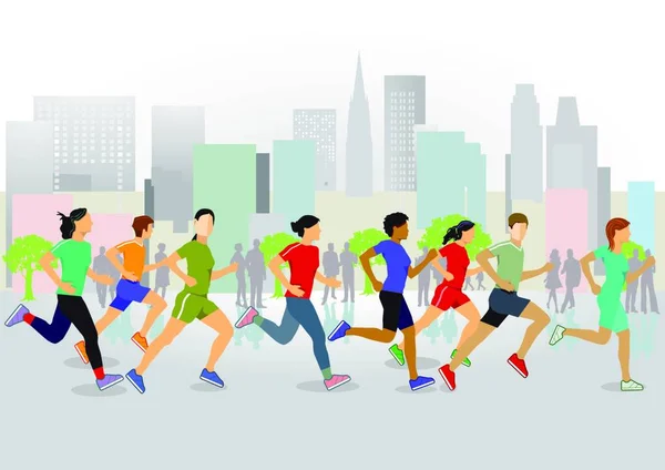 Courir Dans Illustration Ville — Image vectorielle