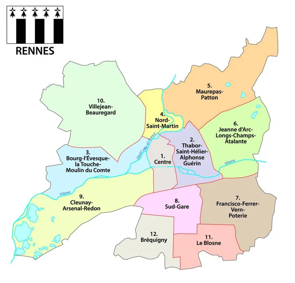 Administrativ Vektorkarta Över Bretonska Huvudstaden Rennes Frankrike — Stock vektor