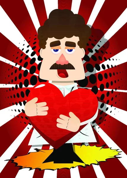 滑稽的卡通人物 医生抱着大大的红心 矢量图解 表达爱 — 图库矢量图片