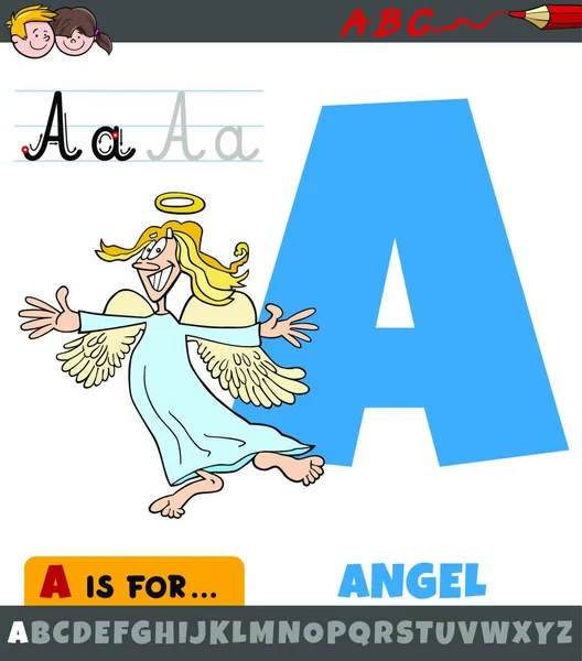 Illustration Bande Dessinée Éducative Lettre Alphabet Avec Caractère Ange Pour — Image vectorielle