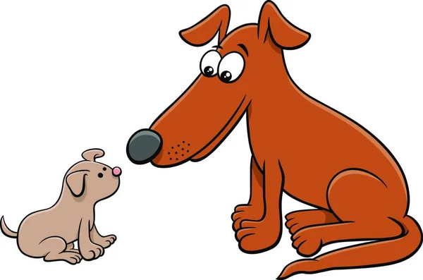 Dibujos Animados Ilustración Pequeño Cachorro Adulto Perro Personajes Animales Cómicos — Archivo Imágenes Vectoriales