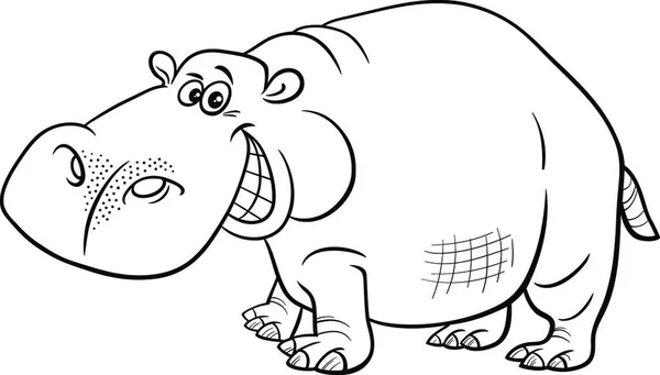 Komik Hipopotamus Vahşi Hayvan Karakter Boyama Kitabı Sayfasının Siyah Beyaz — Stok Vektör