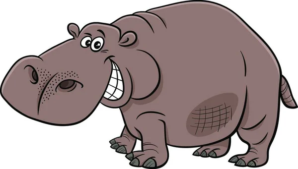 Komik Hipopotam Vahşi Hayvan Karakterinin Çizgi Film Çizimi — Stok Vektör