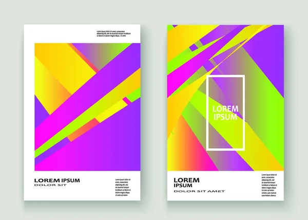 Barevné Pruhované Čáry Vzor Geometrický Tvar Pozadí Creative Cover Set — Stockový vektor