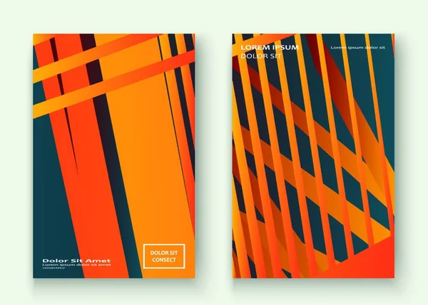 Kleurrijke Gestreepte Lijnen Patroon Geometrische Vorm Achtergrond Creatieve Cover Set — Stockvector