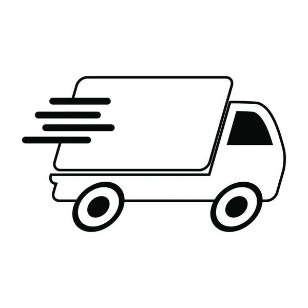 高速配送トラックのアイコン 配送サービスのベクトルコンセプト 輸送バンやパッケージ宅配便のシンボル 白を基調としたスピードムーブメントのロリーシンボルのイラスト — ストックベクタ
