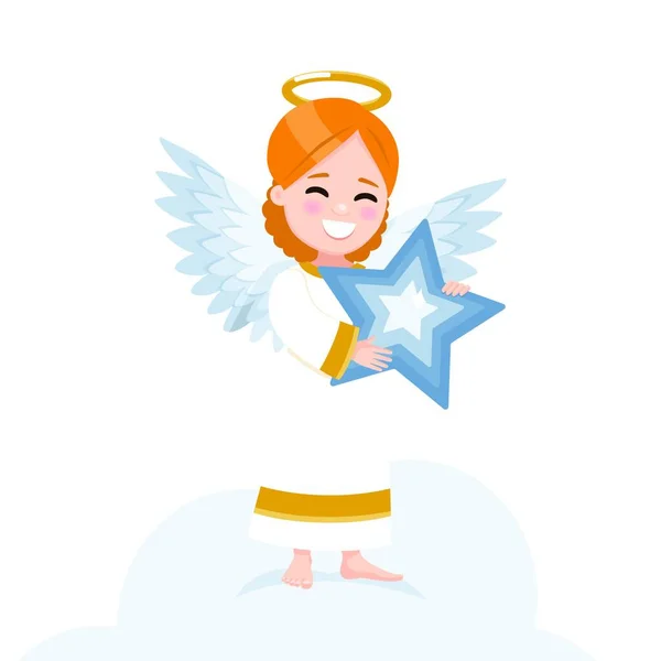 Ángel Con Una Estrella Azul Sobre Fondo Blanco Ilustración Vectores — Vector de stock