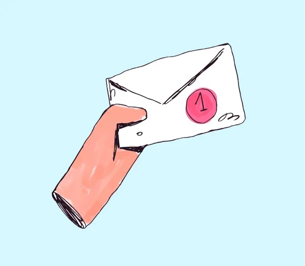 Entrega Mão Nova Mensagem Envelope Notificação Vector Mão Desenhada Ilustração — Vetor de Stock
