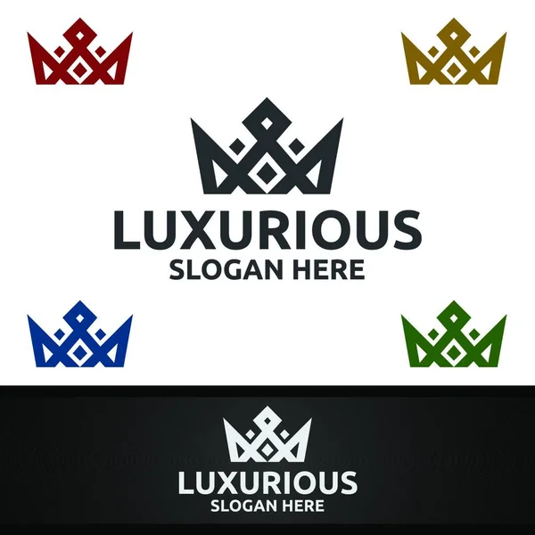 Crown Luxurious Royal Logo Pentru Bijuterii Nuntă Hotel Sau Design — Vector de stoc