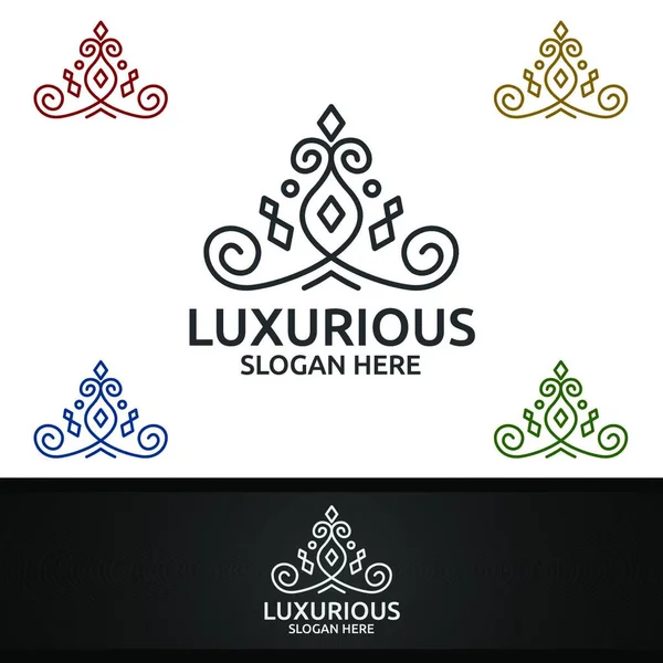 Korona Luxurious Royal Logo Biżuteria Ślub Hotel Lub Fashion Design — Wektor stockowy