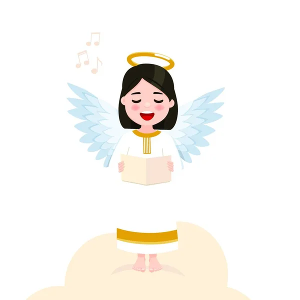 Happy Angel Singing Auf Weißem Hintergrund Flache Vektorabbildung — Stockvektor
