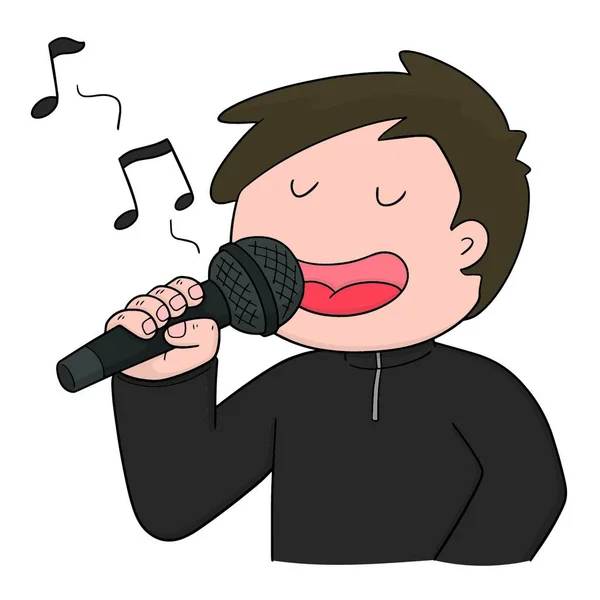 Απεικόνιση Ενός Αγοριού Που Τραγουδάει Μικρόφωνο — Διανυσματικό Αρχείο