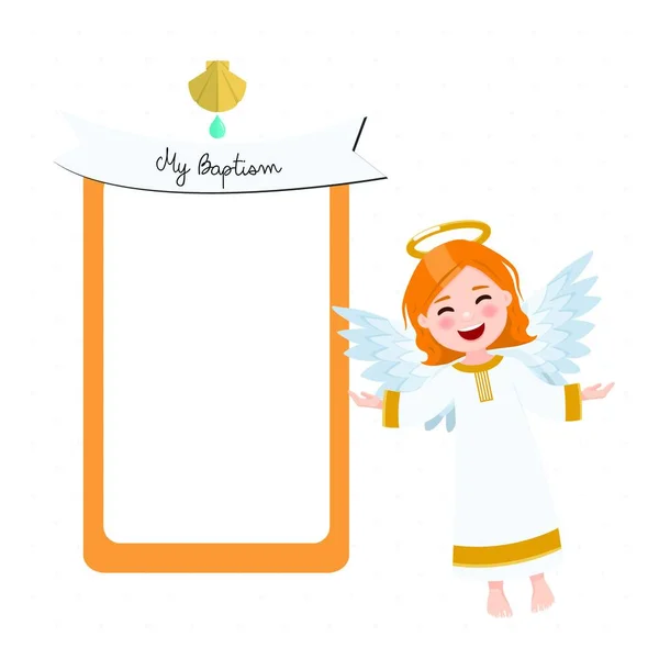 Летящий Ангел Крещение Приглашение Посланием Белым Фоном Плоская Векторная Иллюстрация — стоковый вектор
