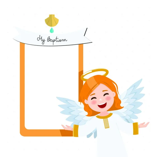 Летящий Ангел Приглашение Крещение Посланием Изолированная Плоская Векторная Иллюстрация — стоковый вектор