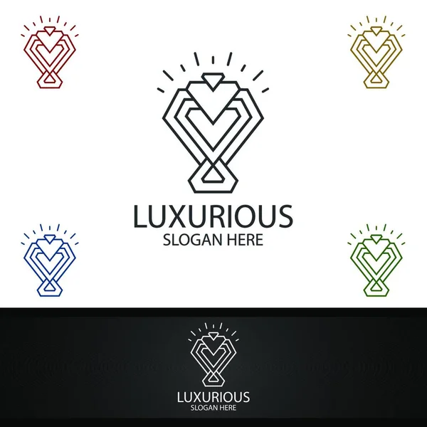 Diamond Luxurious Royal Logo Jewelry Wedding Hotel Fashion Design — Stock Vector