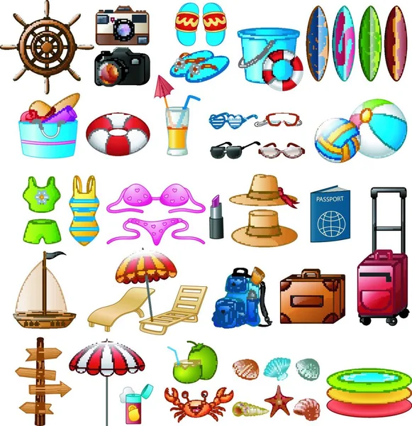 Illustration Travel Summer Holiday Icon Set — Stock Vector