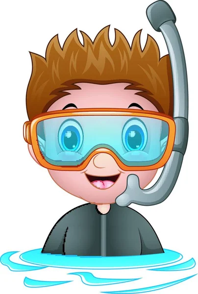 Vectorillustratie Van Snorkelen Jongen Cartoon — Stockvector