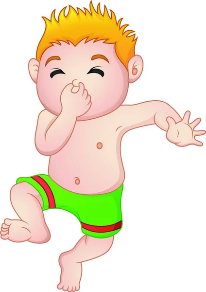 Ilustracja Wektorowa Zabawny Mały Chłopiec Strój Kąpielowy Trzyma Nos — Wektor stockowy