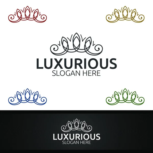 Crown Luxurious Royal Logo Jewelry Wedding Hotel Fashion Design — Stock Vector