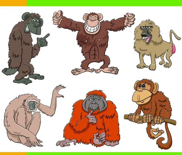 Desenhos Animados Ilustração Macacos Macacos Primatas Conjunto Caracteres Animais — Vetor de Stock