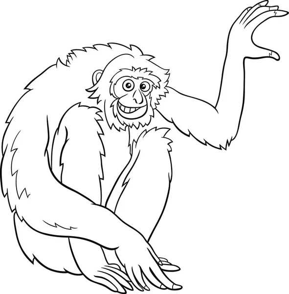 Schwarz Weiße Cartoon Illustration Des Gibbon Affencomics Animal Charakter Malbuch — Stockvektor