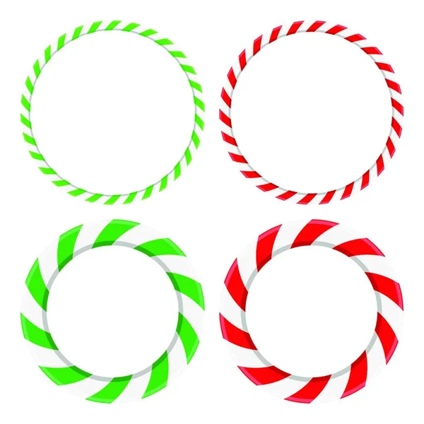 Zuckerstangen Kreis Rahmenset Weihnachten Runde Bordüre Mit Streifen Kollektion Gestreifter — Stockvektor