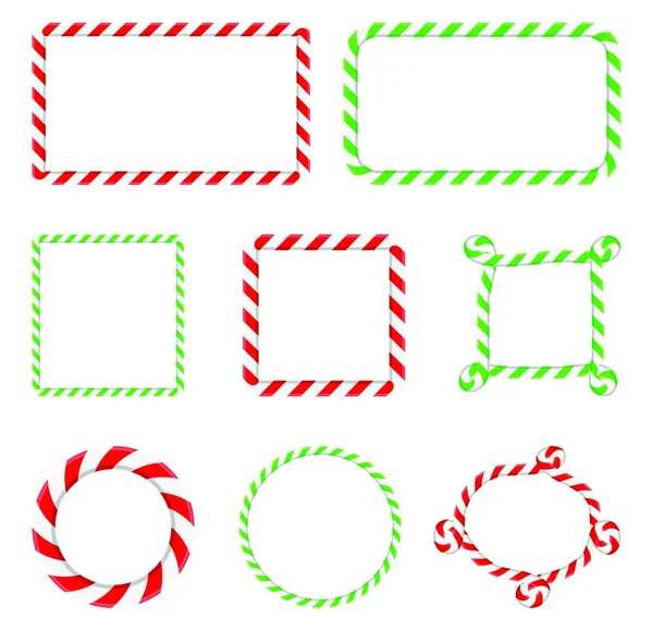 Kolekce Rámu Cukrové Třtiny Vánoční Hranice Proužky Proužkovaný Vektorový Vánoční — Stockový vektor