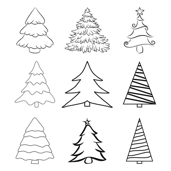 Weihnachtsbäume Werden Aufgestellt Kontur Von Kiefern Für Weihnachtskarte Oder Einladung — Stockvektor